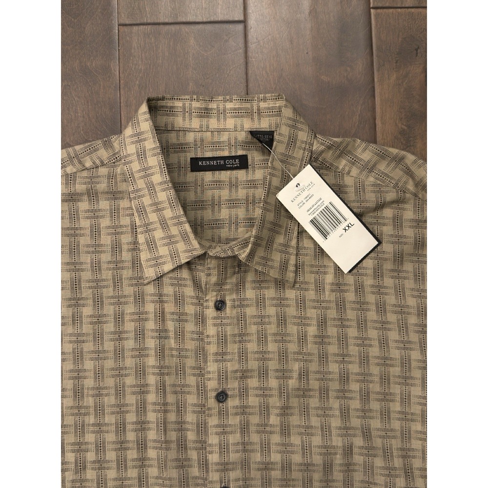NWT Kenneth Cole Long‎ Sleeve Geometric Print Brown Button Down Shirt Size 2XL - Picture 3 of 7